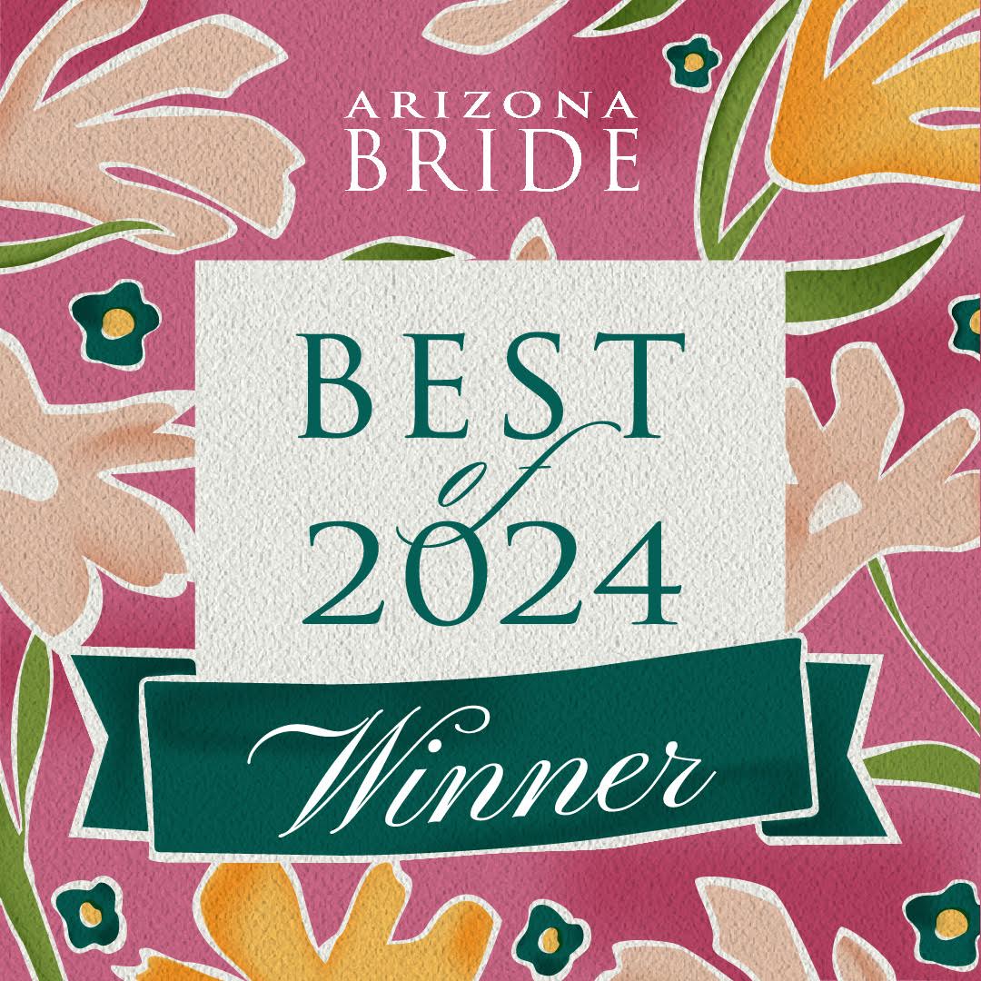 Arizona Bride's "Best of 2024" award graphic featuring floral designs and the word "Winner" prominently displayed in the center.