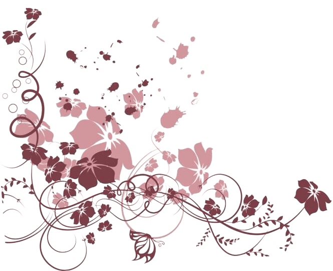 A decorative floral design featuring a variety of pink flowers and swirling vines, adding an elegant touch to the page's aesthetic.